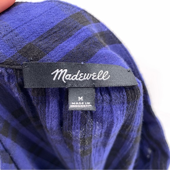 Madewell Blue and Black Casual Popover Collared Shirt Size Medium - Picture 6 of 6
